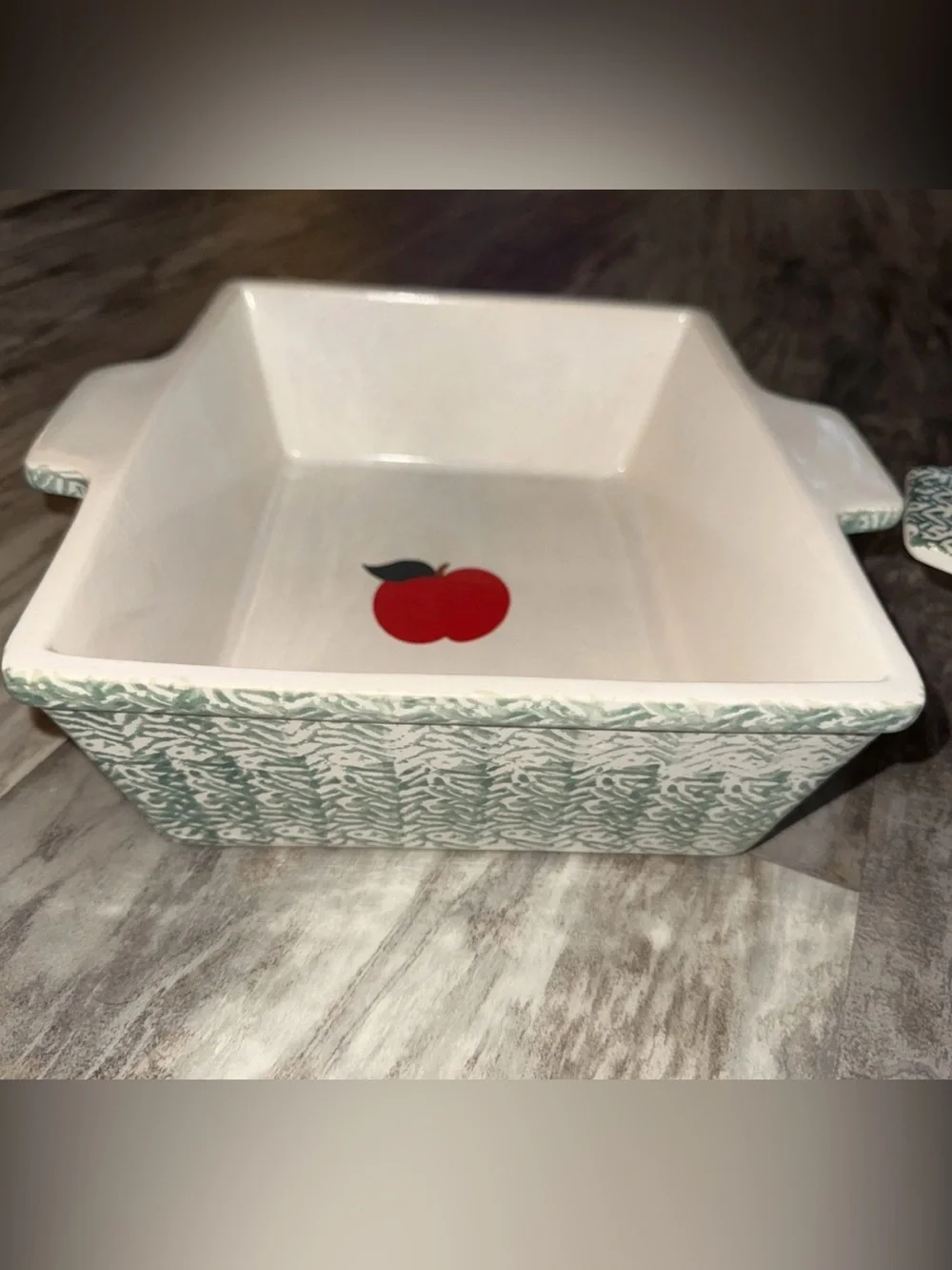 Lot Of 2 Vintage Stoneware Apple Design Baking Dish Loaf Bread Pan 8x10 & 5x8